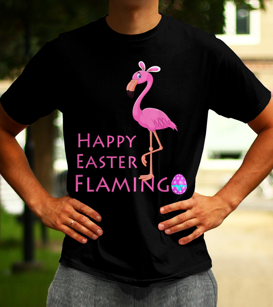 Happy Easter Flamingo Pink Bird Eggs Basket Women T-Shirt