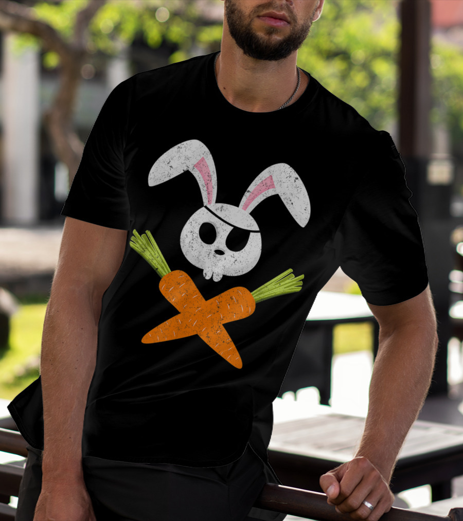Funny Easter Bunny Rabbit Pirate Skull With Crossed Carrots T-Shirt