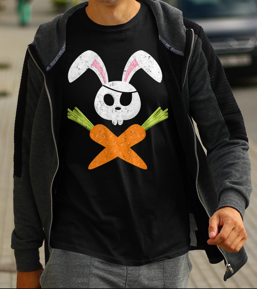 Funny Easter Bunny Rabbit Pirate Skull With Crossed Carrots T-Shirt