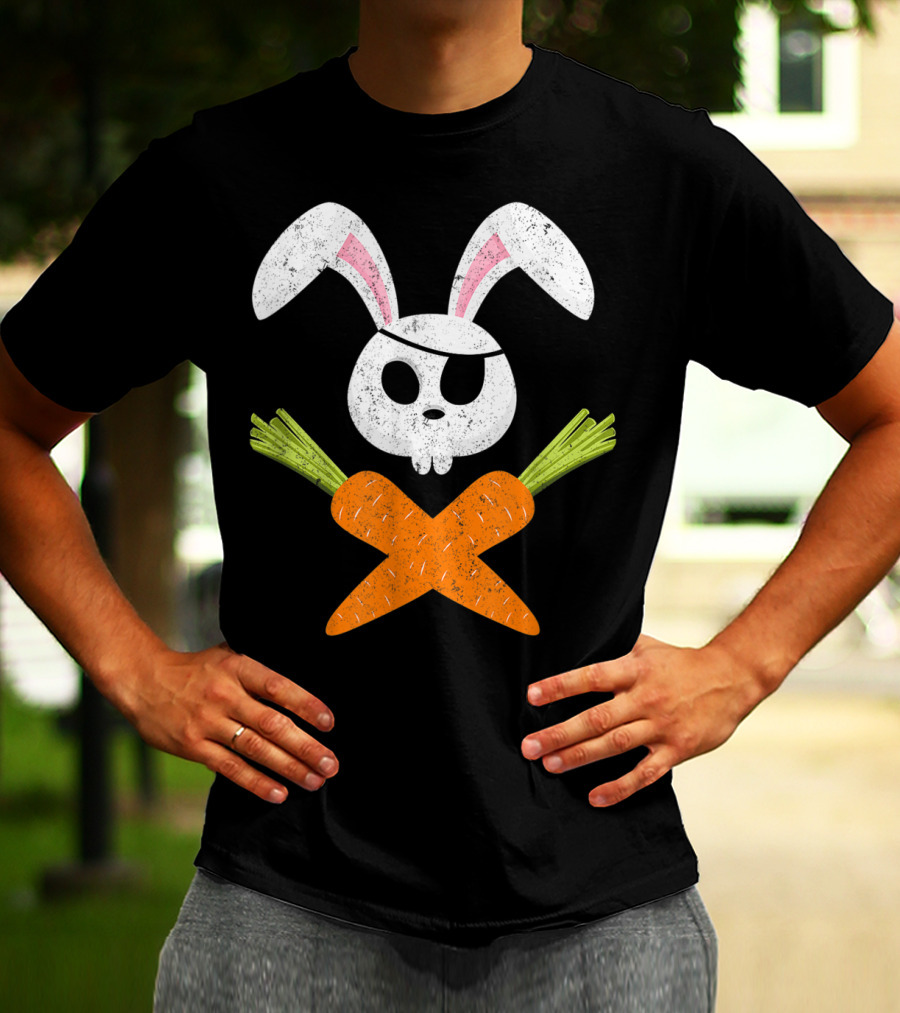 Funny Easter Bunny Rabbit Pirate Skull With Crossed Carrots T-Shirt