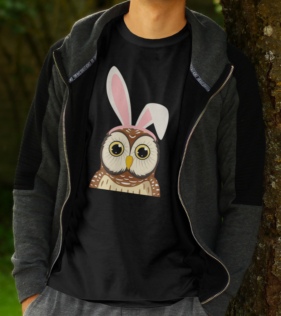 Funny Owl Bunny Ear Easter Egg Hunting Rabbit Day T-Shirt