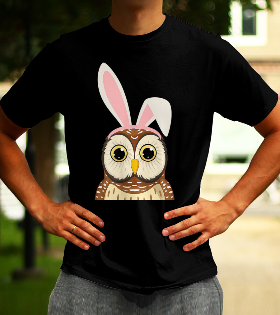 Funny Owl Bunny Ear Easter Egg Hunting Rabbit Day T-Shirt
