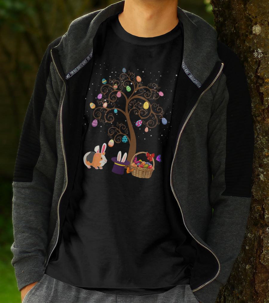 Guinea Pig Easter Egg Tree With Bunny Hat And Basket Of Stars T-Shirt