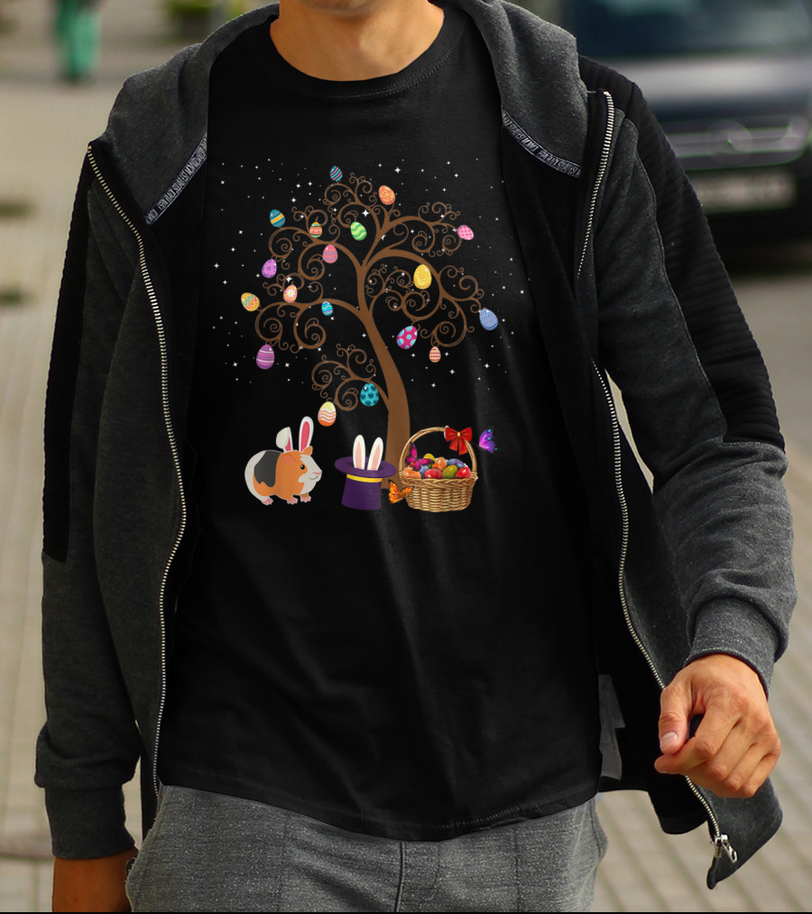 Guinea Pig Easter Egg Tree With Bunny Hat And Basket Of Stars T-Shirt