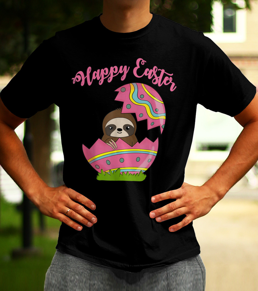 Happy Easter Sloth In Colorful Easter Egg T-Shirt