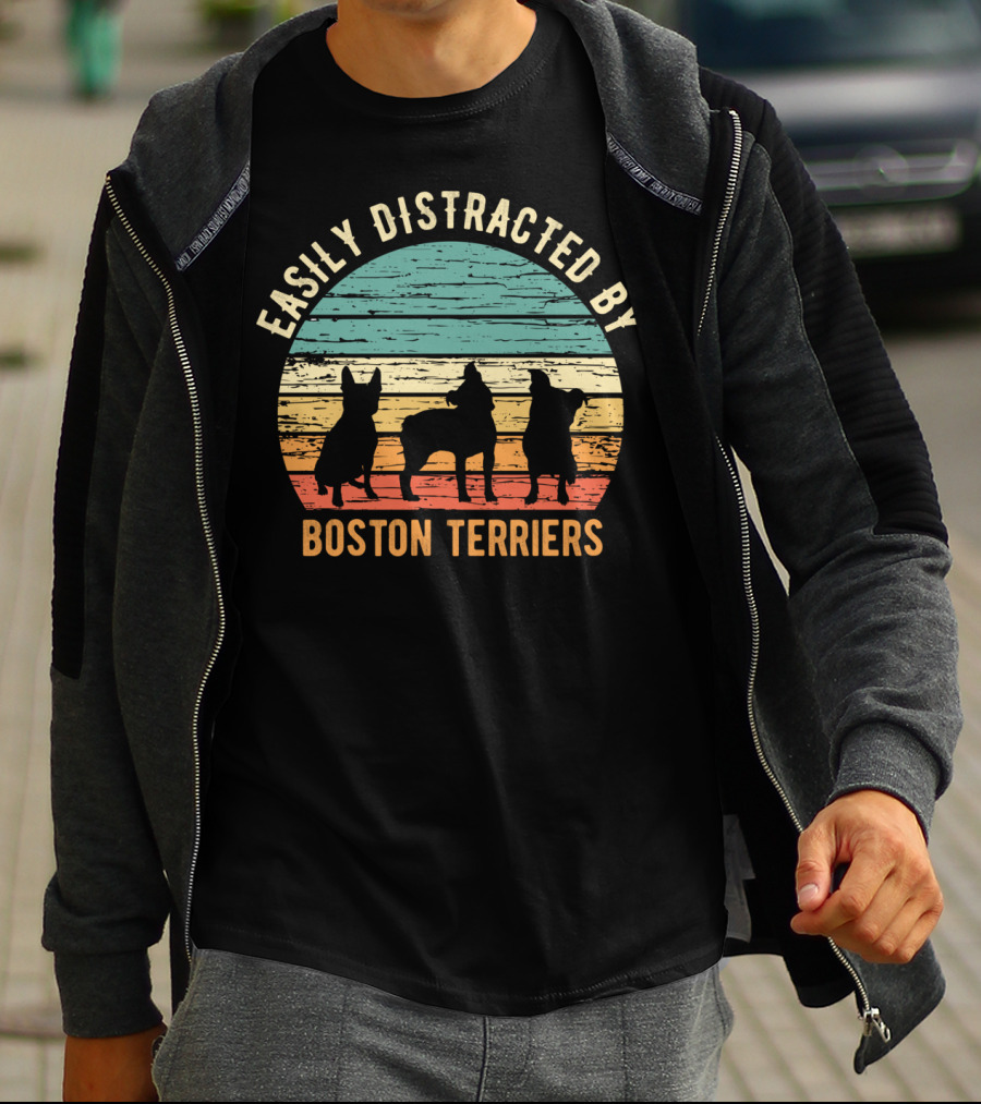 Easily Distracted By Boston Terriers Vintage Sunset T-Shirt