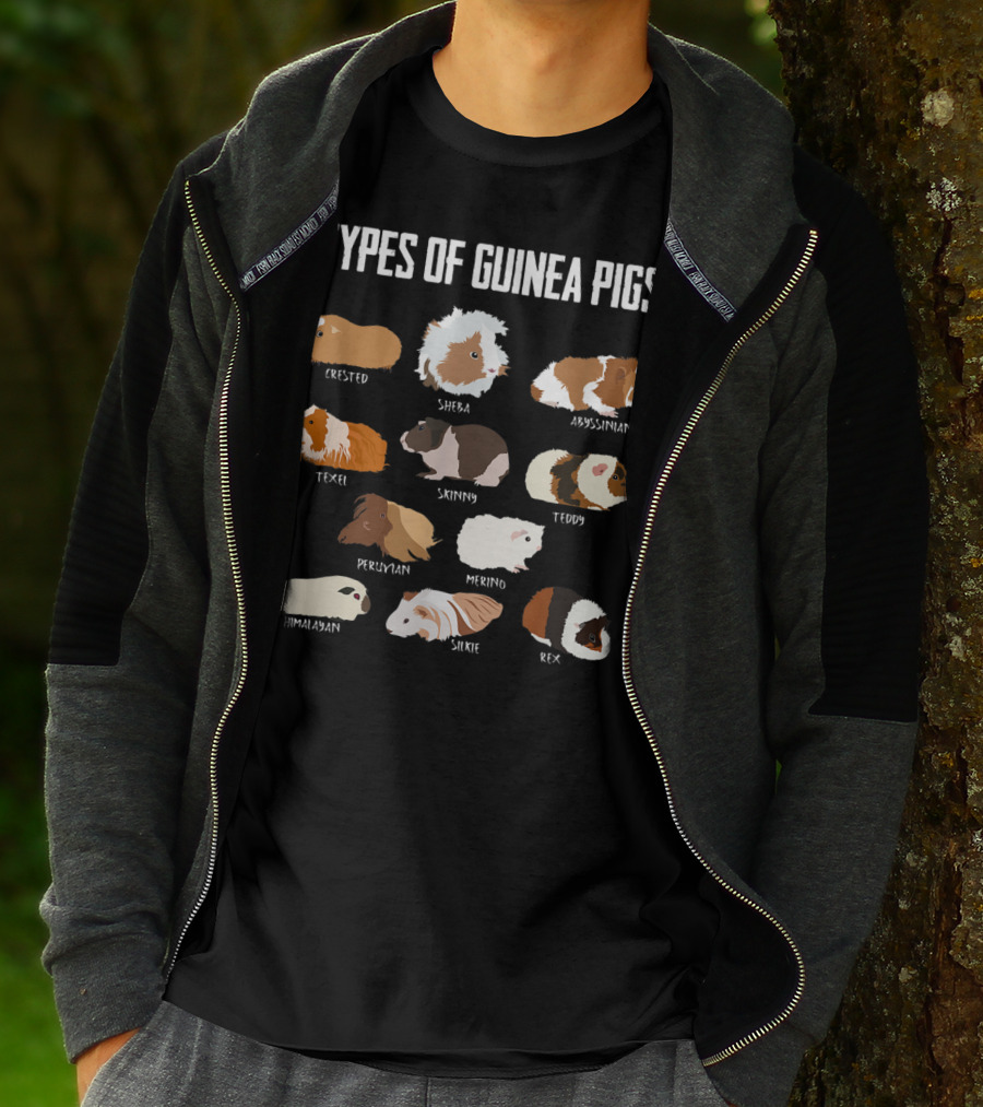 Types Of Guinea Pigs Crested Sheba Abyssinian Texel Skinny Teddy Peruvian Merino Himalayan Silkie Rex T-Shirt