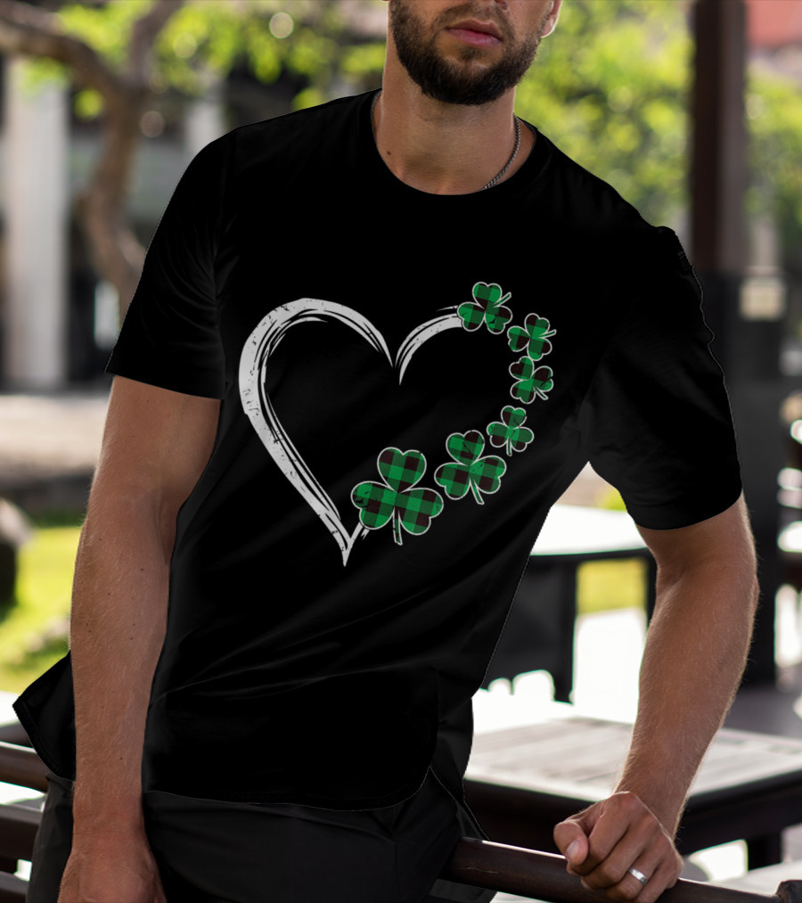 Heart Plaid Shamrock Clover Green T-Shirt
