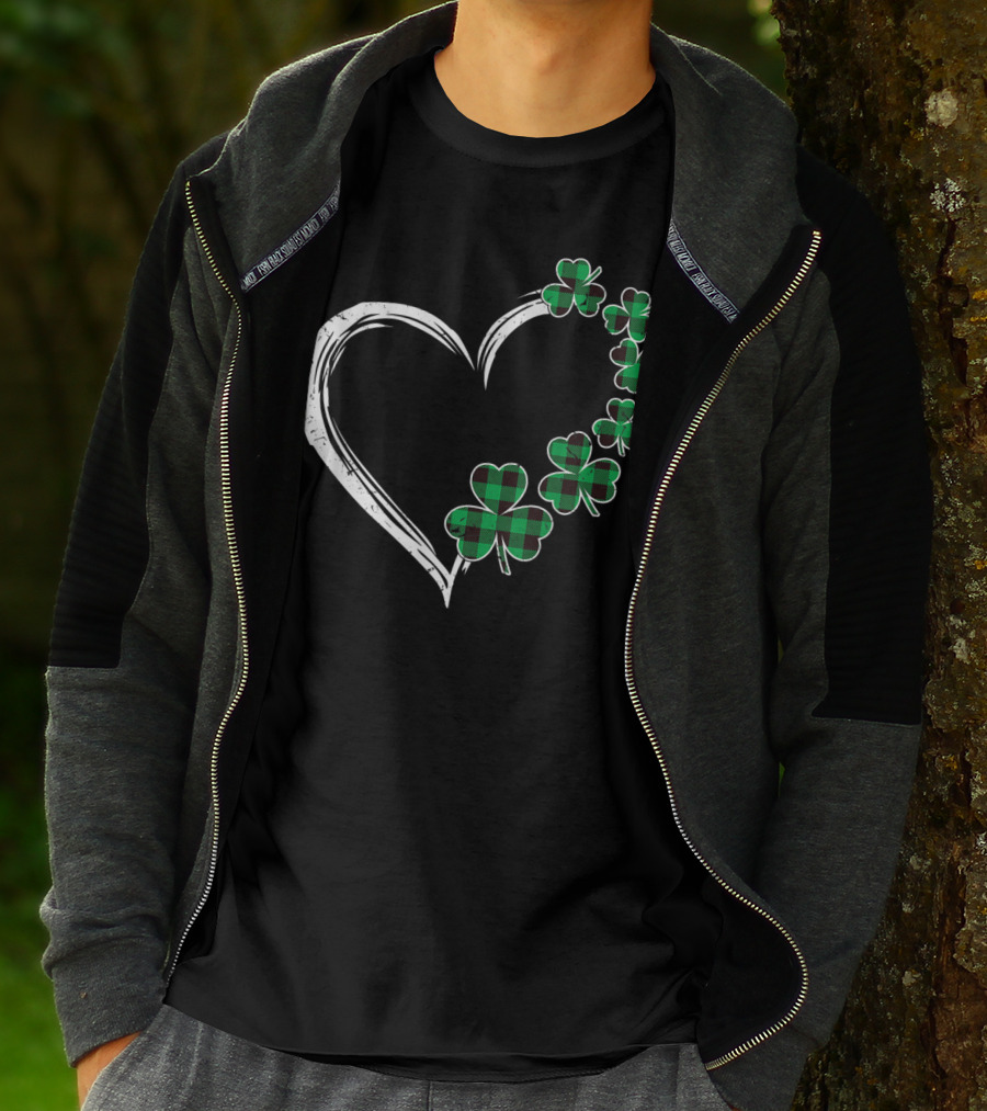 Heart Plaid Shamrock Clover Green T-Shirt