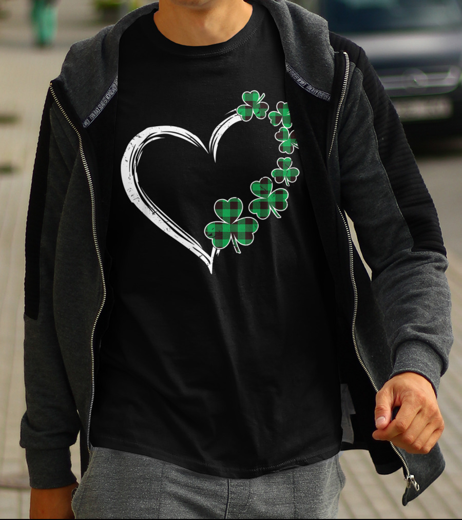 Heart Plaid Shamrock Clover Green T-Shirt