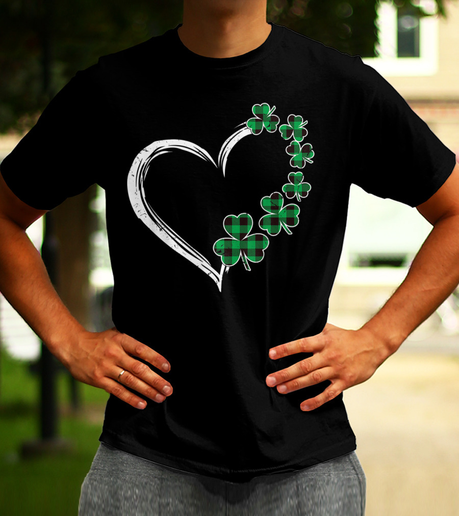 Heart Plaid Shamrock Clover Green T-Shirt