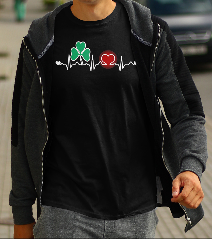 Love Irish Heartbeat Shamrock St Patricks Day T-Shirt
