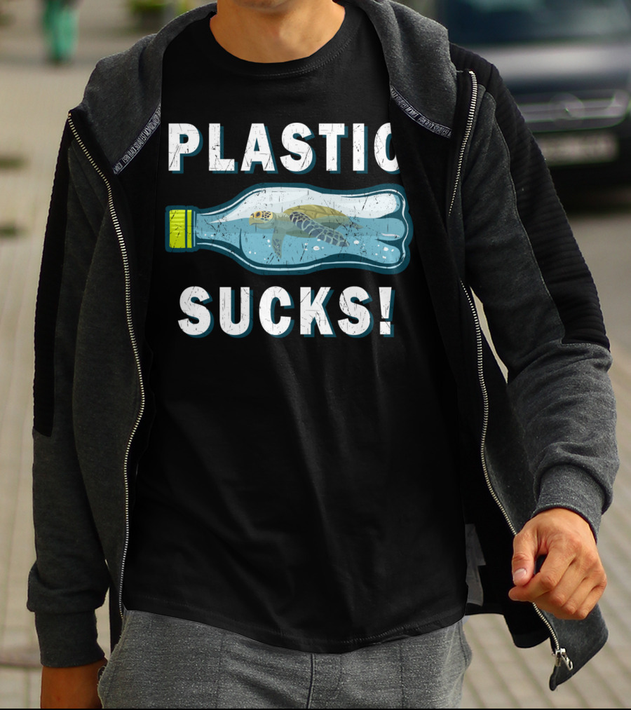 Plastic Sucks Sea Turtle In Bottle Climate Change Earth Day T-Shirt