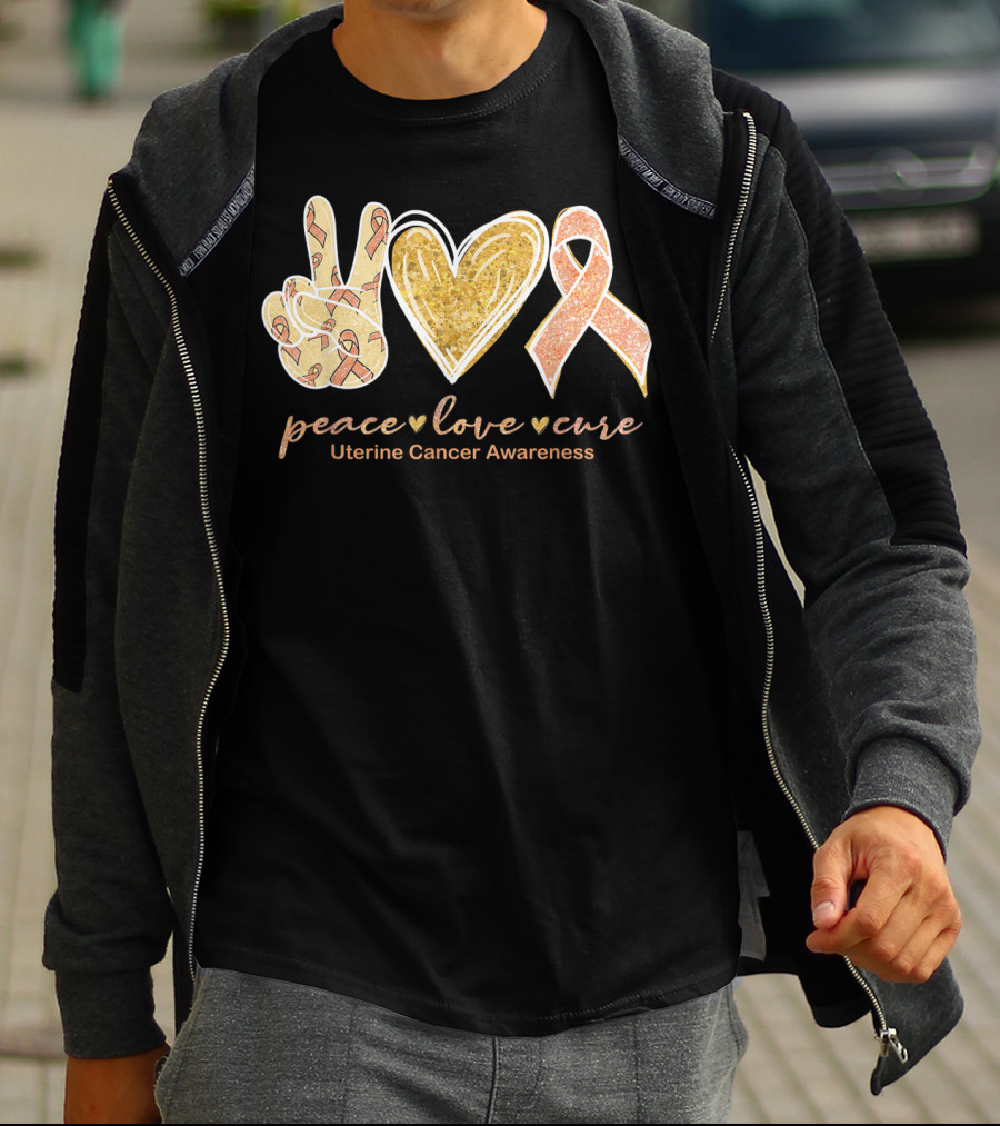 Peace Love Cure Uterine Cancer Awareness Peach T-Shirt