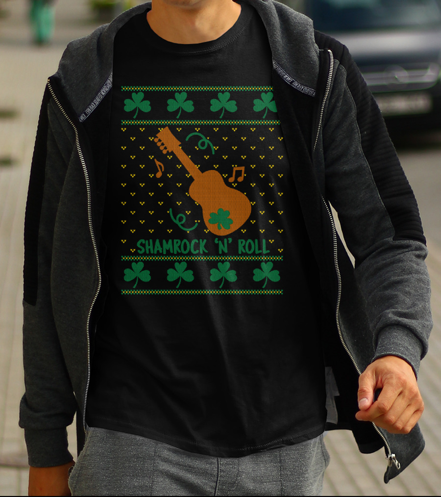 Shamrock N Roll Guitar Music Notes Ugly T-Shirt