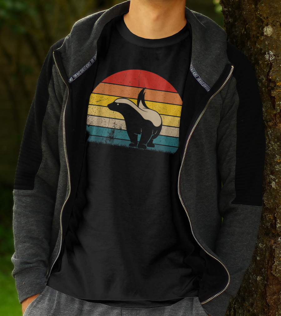 Honey Badger Vintage Sunset Silhouette Retro Style Animal T-Shirt