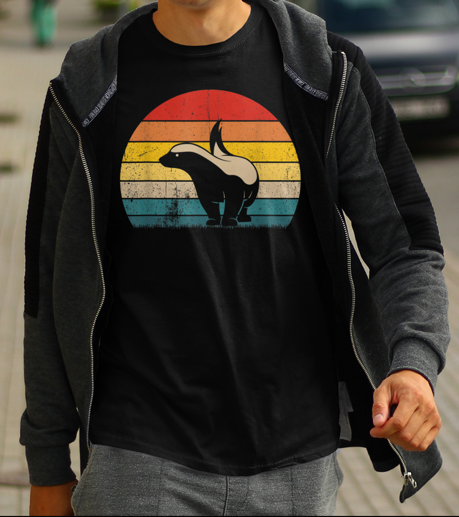 Honey Badger Vintage Sunset Silhouette Retro Style Animal T-Shirt