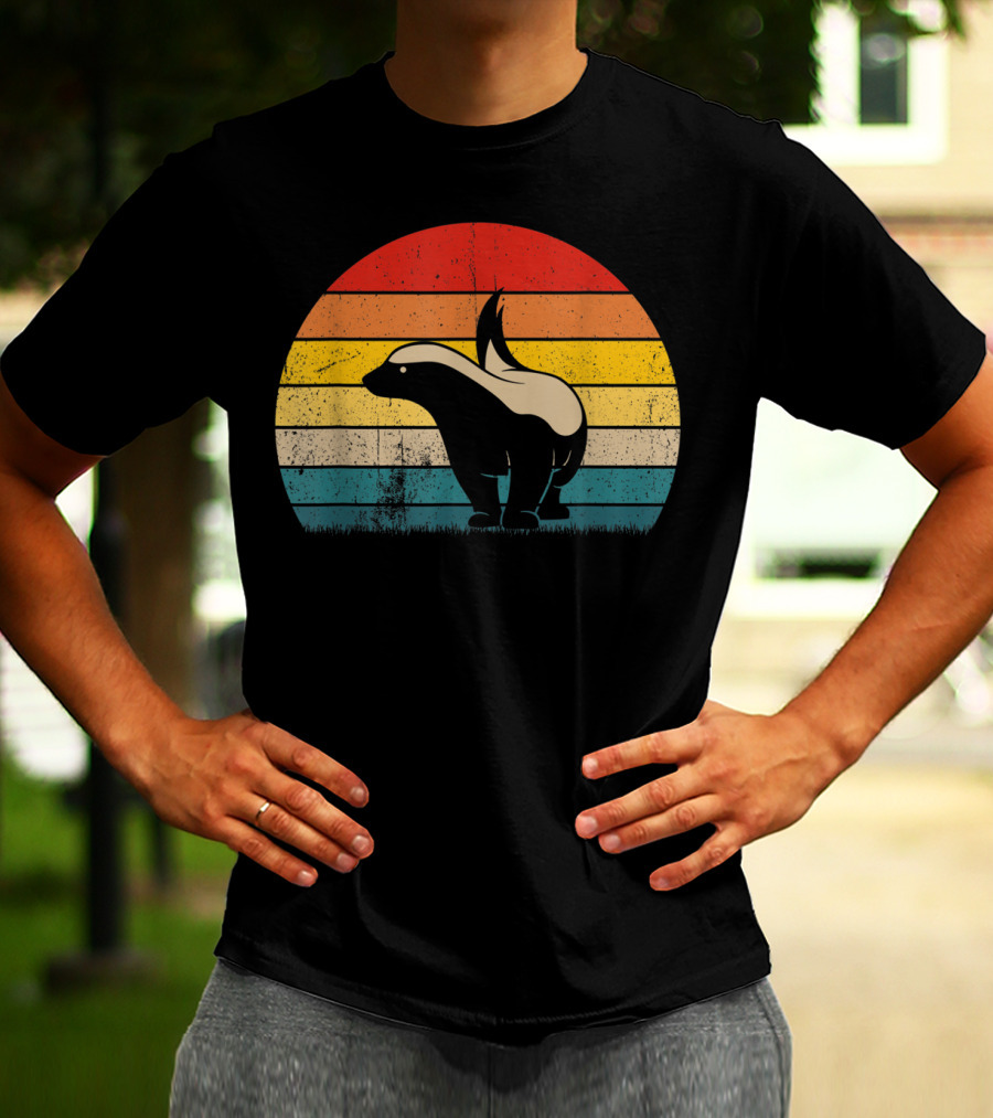 Honey Badger Vintage Sunset Silhouette Retro Style Animal T-Shirt