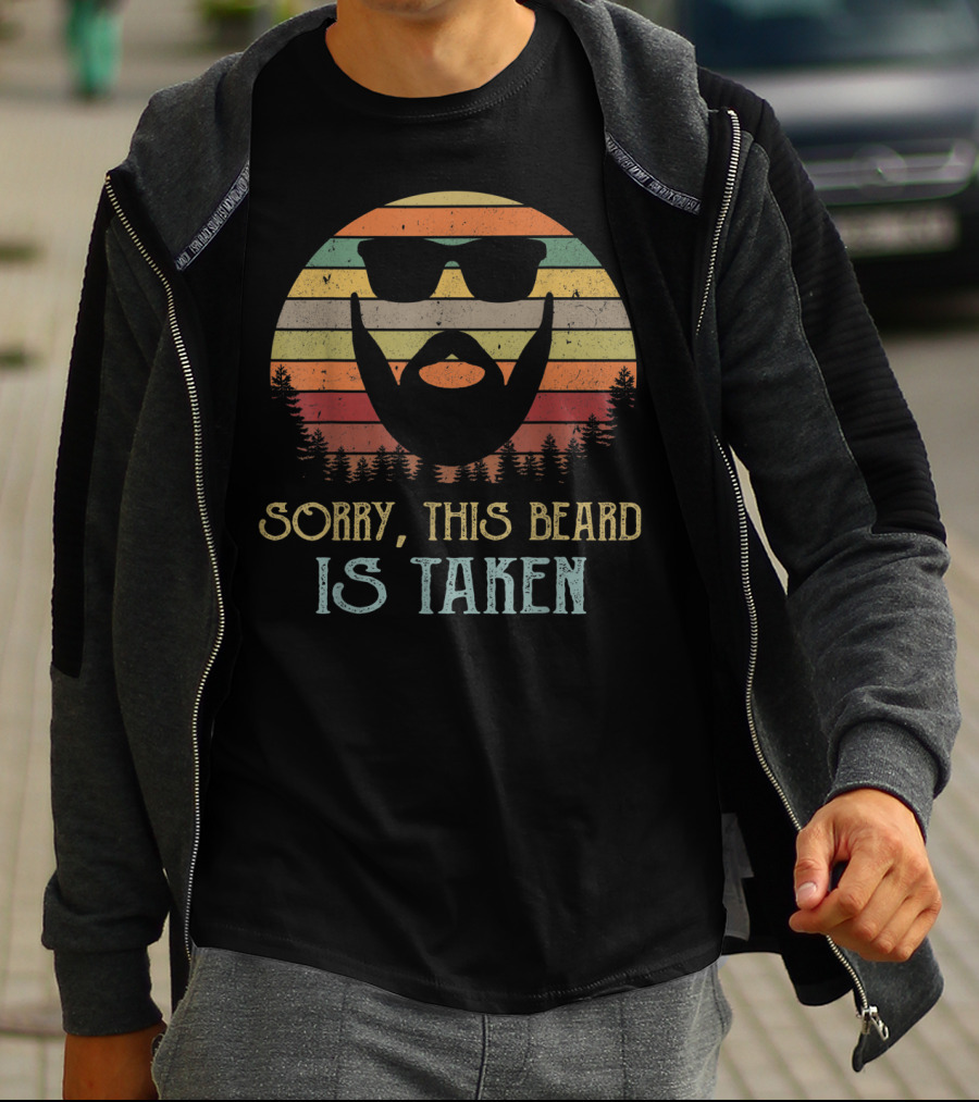 Sorry This Beard Is Taken Valentines Day For Him Retro Sun Forest T-Shirt