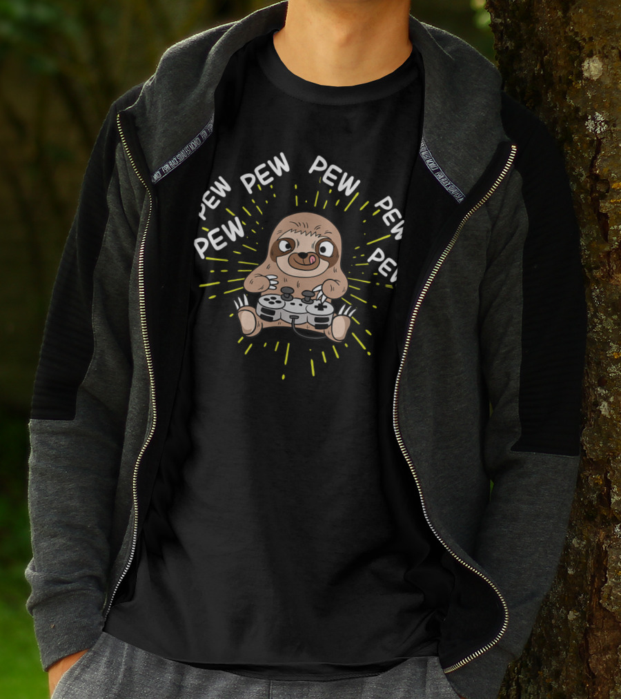 Pew Pew Pew Pew Pew Gamer Sloth Controller T-Shirt