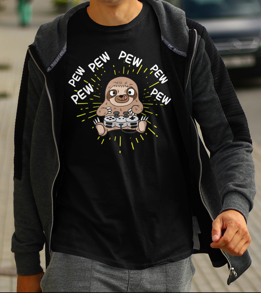 Pew Pew Pew Pew Pew Gamer Sloth Controller T-Shirt