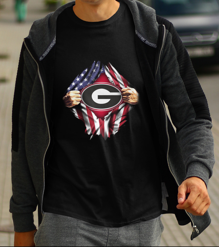 United States Flag Georgia Bulldogs Logo Emblem T-Shirt