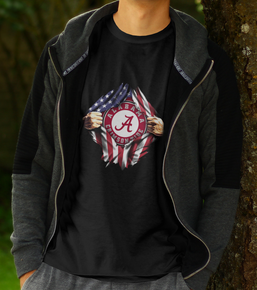 Alabama Crimson Tide American Flag Rip T-Shirt