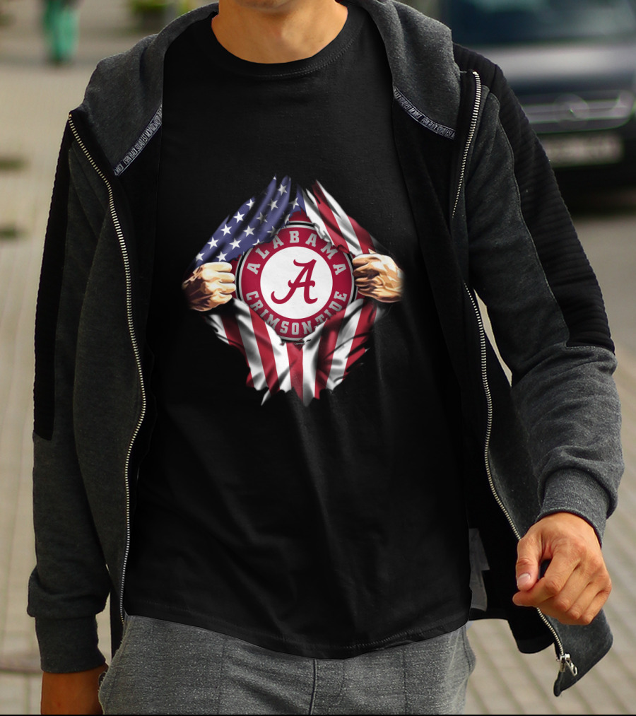 Alabama Crimson Tide American Flag Rip T-Shirt