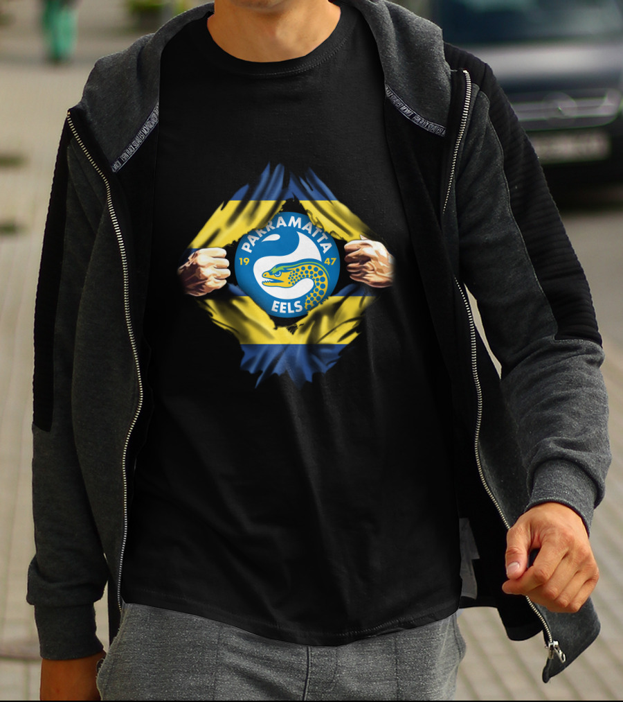 Parramatta Eels Logo With Yellow And Blue Flag And Fist T-Shirt