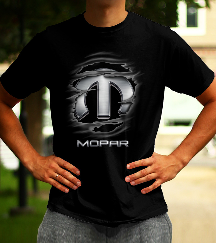 Mopar Metal Emblem Design Torn Steel Effect T-Shirt