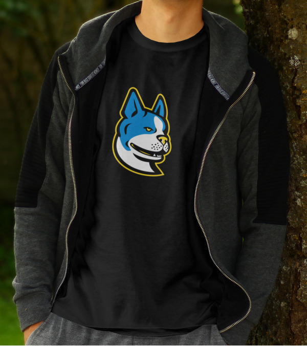 Boston Terrier Dog Mascot Blue And White Cartoon Profile T-Shirt