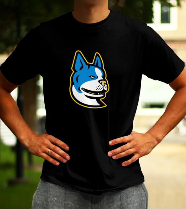 Boston Terrier Dog Mascot Blue And White Cartoon Profile T-Shirt