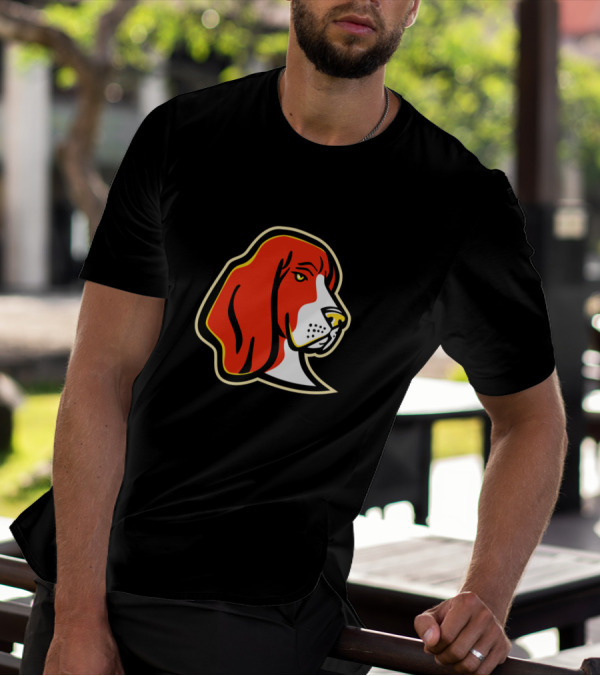 Basset Hound Dog Mascot Red And White Stylized Head T-Shirt