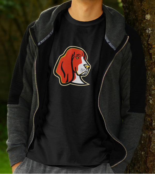 Basset Hound Dog Mascot Red And White Stylized Head T-Shirt