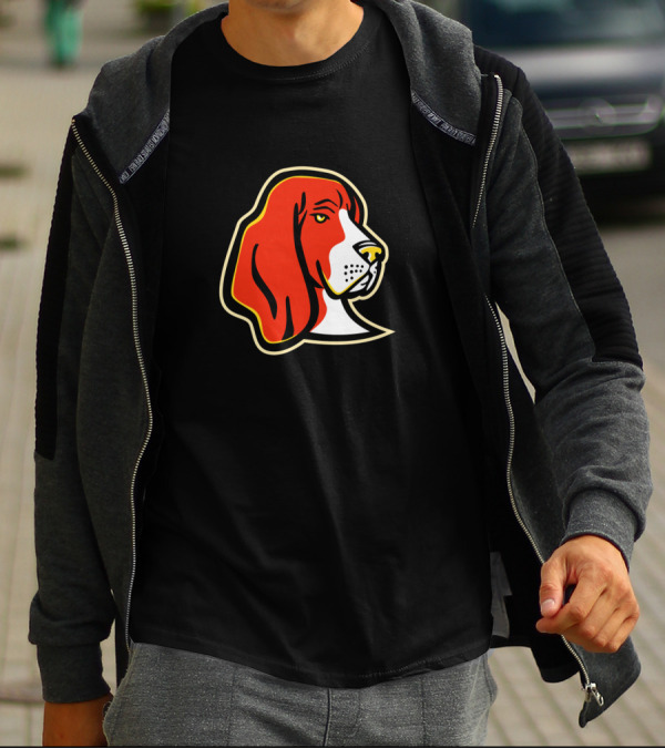 Basset Hound Dog Mascot Red And White Stylized Head T-Shirt