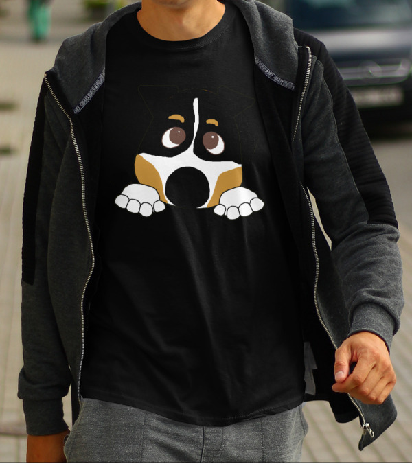 Bernese Mountain Dog Tan Peeking Adorable Cartoon Face T-Shirt