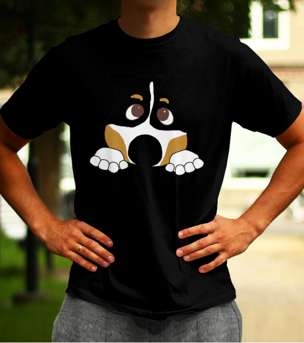 Bernese Mountain Dog Tan Peeking Adorable Cartoon Face T-Shirt