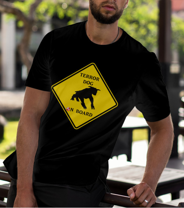 Ghostbusters Terror Dog On Board Sign Caution Stripe T-Shirt