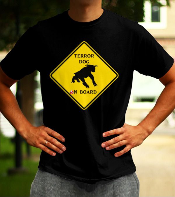 Ghostbusters Terror Dog On Board Sign Caution Stripe T-Shirt