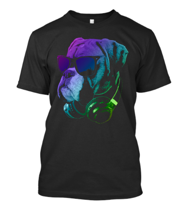 Boxer Dog DJ With Headphones In Vibrant Neon Colors T-Shirt