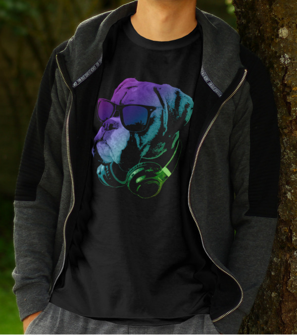 Boxer Dog DJ With Headphones In Vibrant Neon Colors T-Shirt