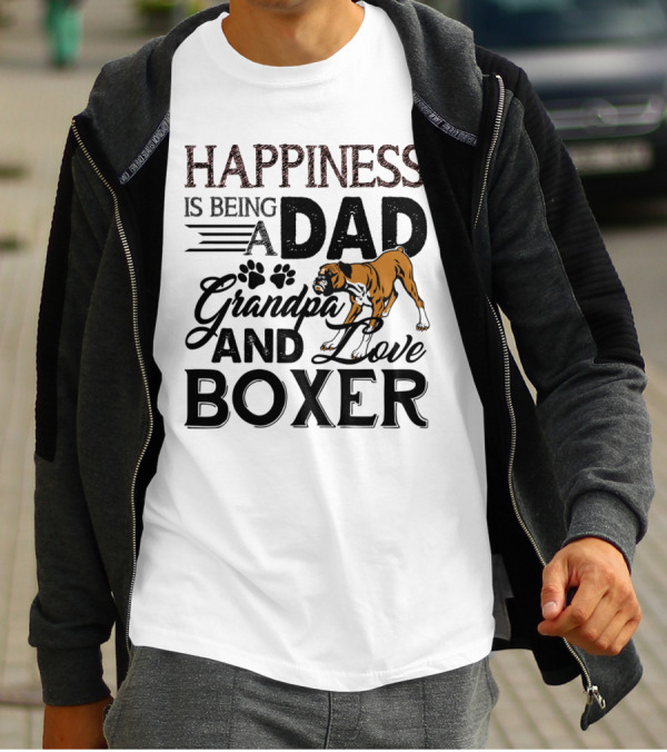 Happiness Is Being A Dad Grandpa And Love Boxer Dog T-Shirt