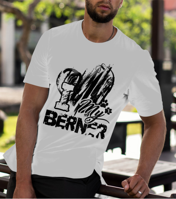I Love My Berner With Heart And Paw Prints T-Shirt