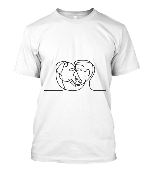Continuous Line Art With Man And Dog Face Portrait Outline T-Shirt
