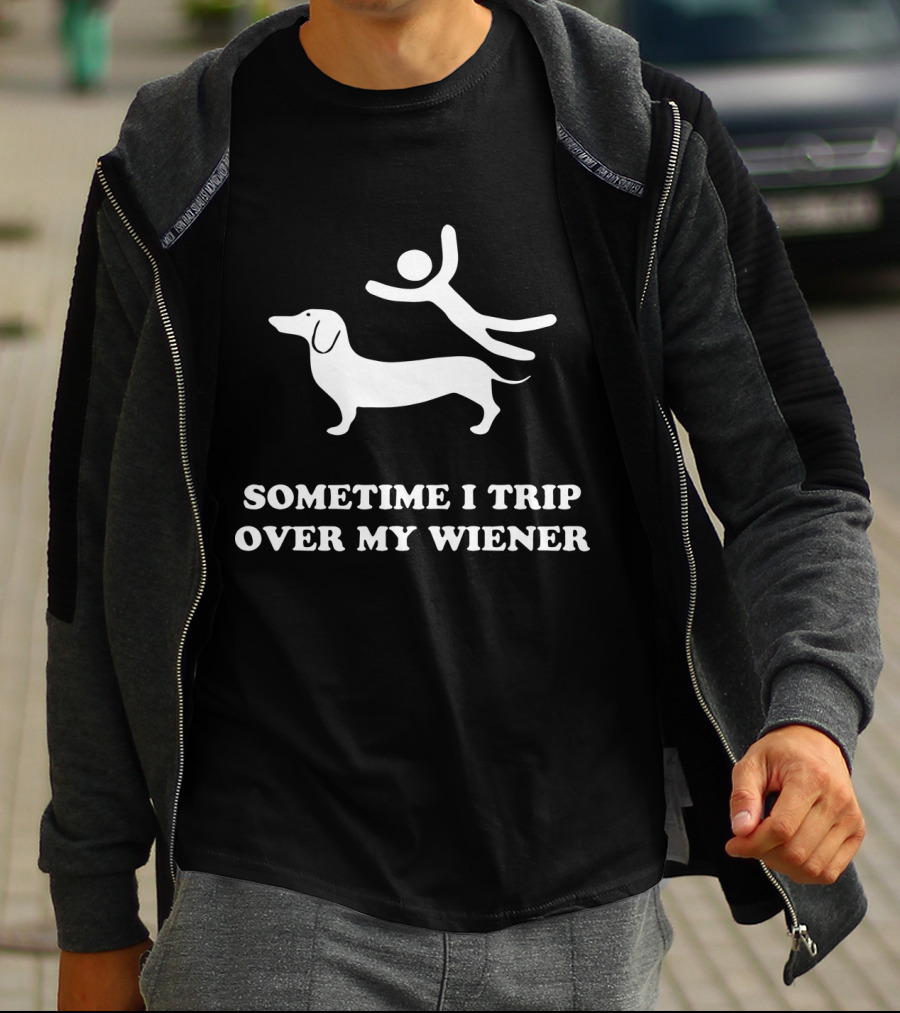 Sometime I Trip Over My Wiener Dog Silhouette Humorous Text T-Shirt