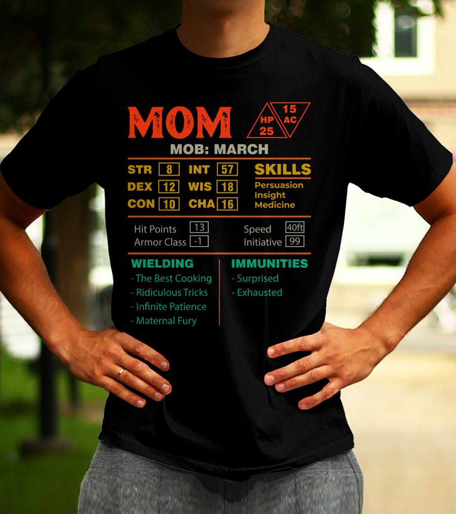 MOM Mob March Stats Skills Persuasion Insight Medicine Wielding Cooking Patience T-Shirt