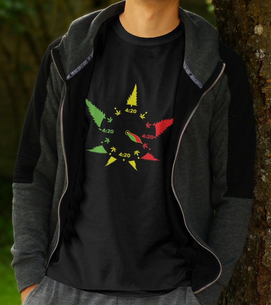 420 Cannabis Leaf Clock Red Green Yellow Subtle Stoner Smoking Weed THC Pot T-Shirt