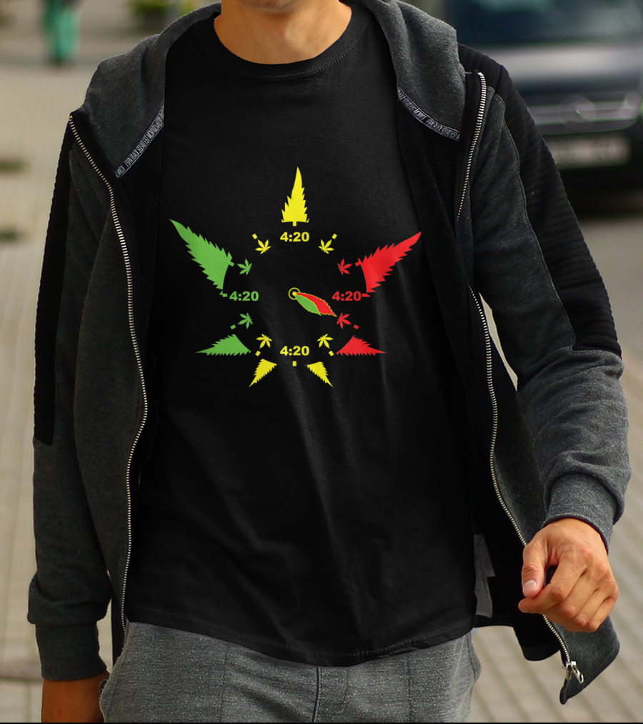 420 Cannabis Leaf Clock Red Green Yellow Subtle Stoner Smoking Weed THC Pot T-Shirt