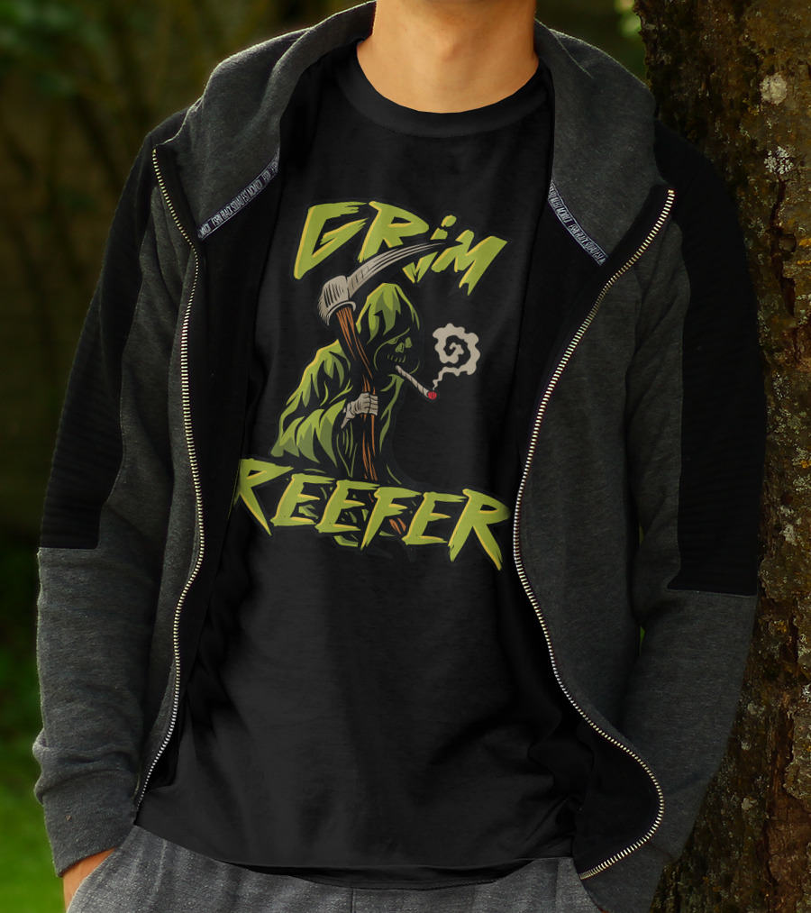 Grim Reefer Grim Reaper Smoking Weed Marijuana THC T-Shirt