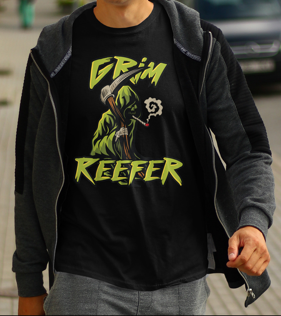 Grim Reefer Grim Reaper Smoking Weed Marijuana THC T-Shirt